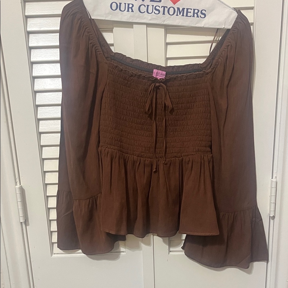 Francesca's Collections Brown Smocked Blouse